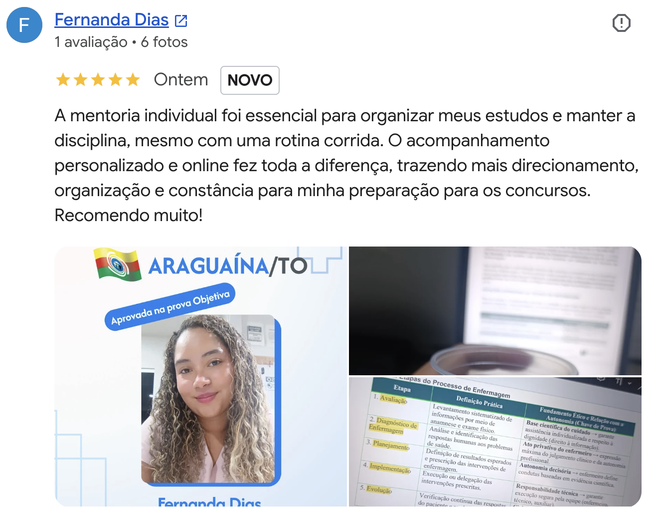 Avaliação de aluno no Google